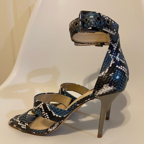 Botkier Lorri Ankle Strap Sandal In Blue Snake Print Leather Size 9 - Picture 8 of 11